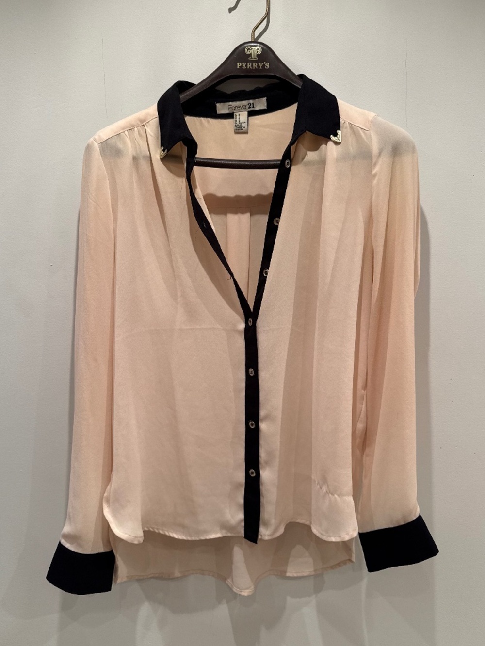 Forever 21 sheer collared long sleeve button down shirt, size M